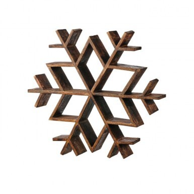 Rustic dark brown mango wood snowflake table piece with a geometric, multi-tiered design.