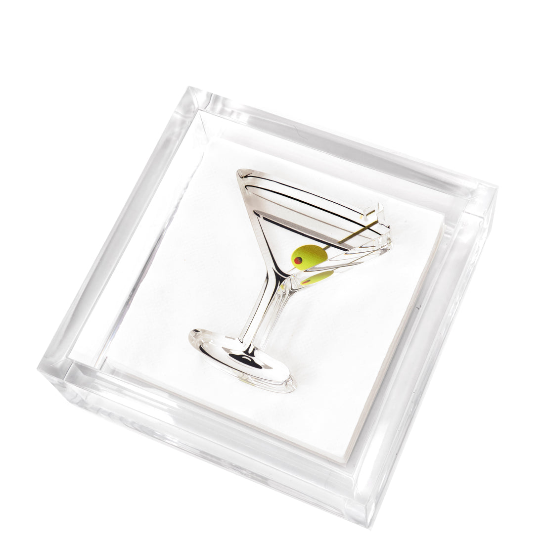 6-inch square black cocktail napkin holder with a thick weight base.