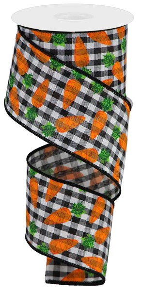 Ten yards of gingham check ribbon in carrot orange on white polyester.