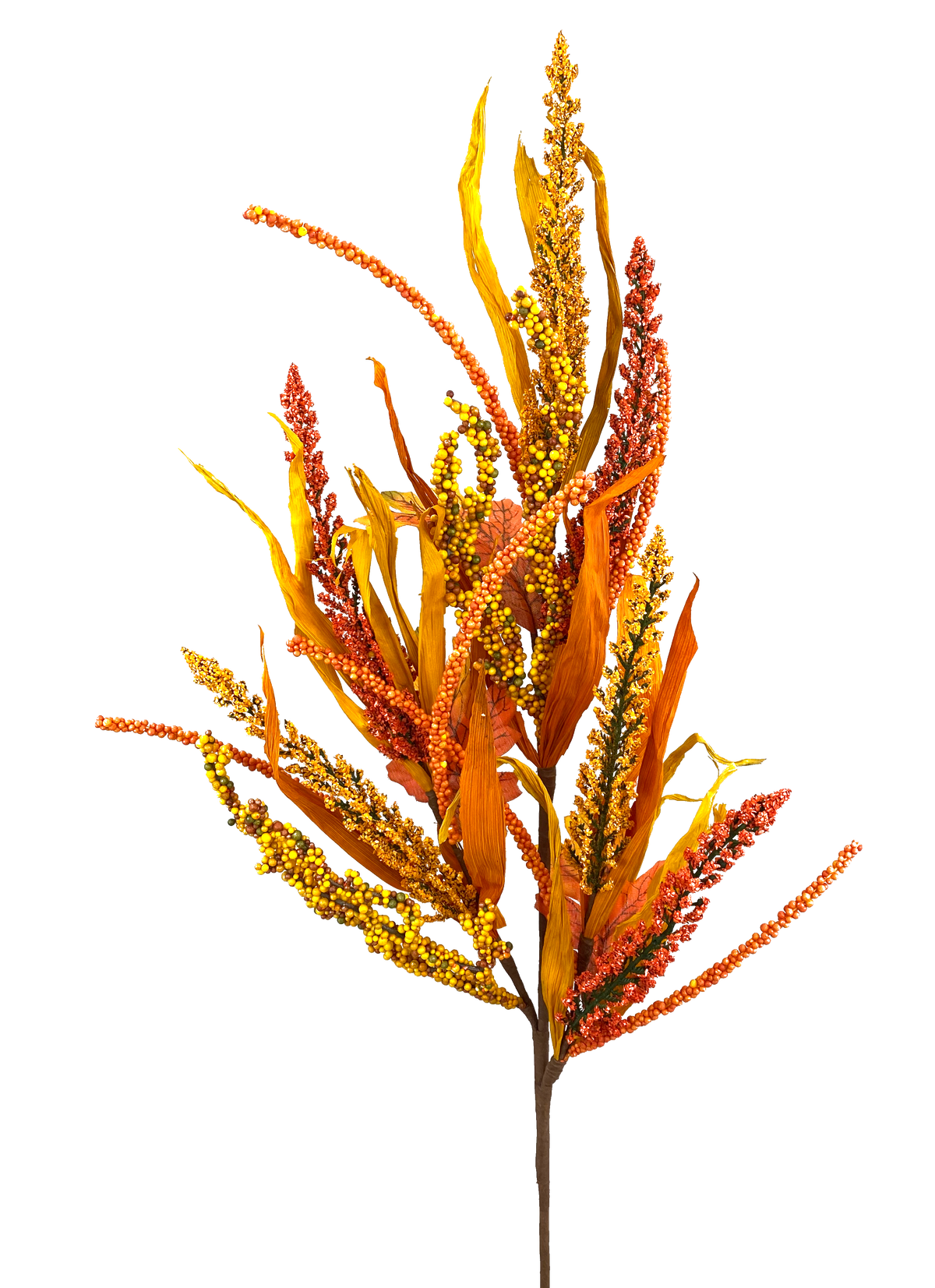 30-inch feather reed grass spray featuring autumn-colored orange, yellow, and gold textured stems.