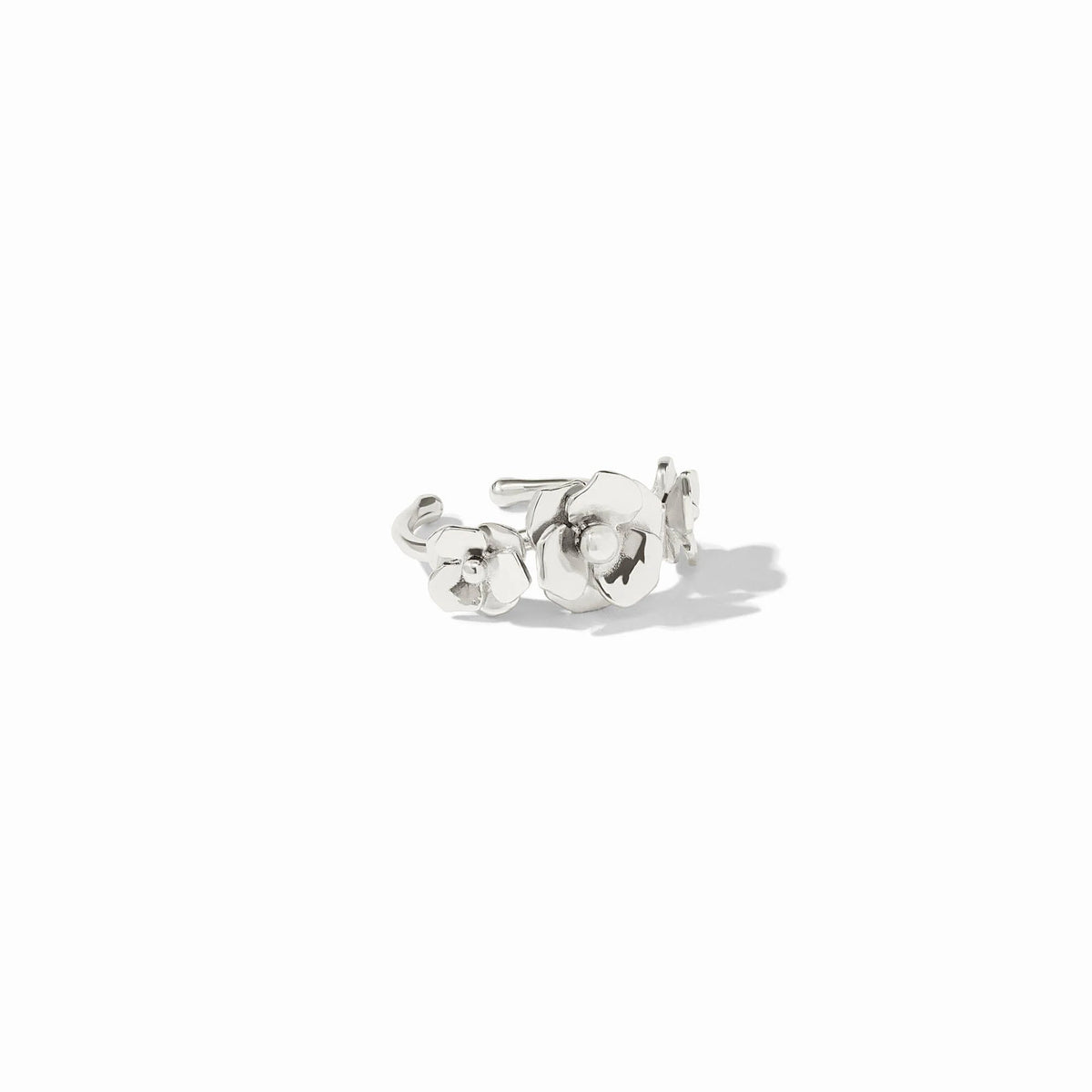 Adjustable silver-tone Bloom Ring with a delicate floral petal design.
