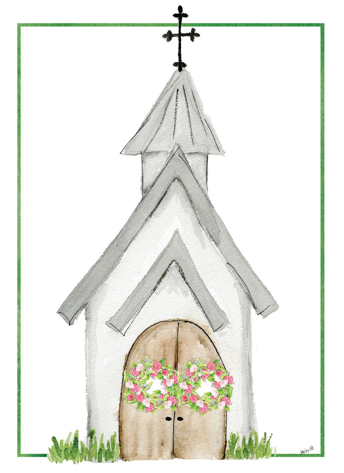 A6 wedding blessing card with matching envelope featuring a chapel illustration.