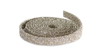 Plastic glitter rope ribbon in a neutral tone with wired edges for styling.