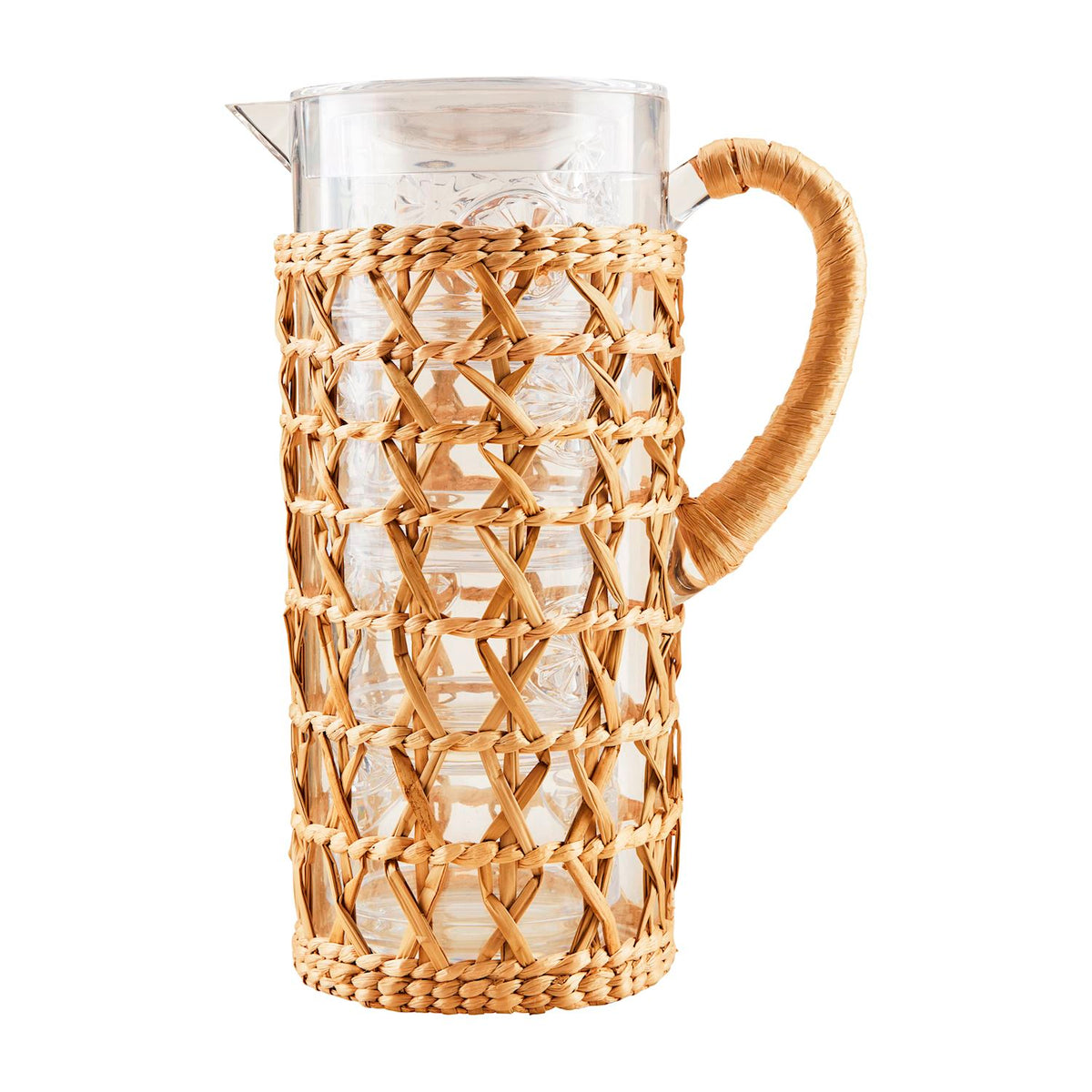 Acrylic woven pitcher with glass set in neutral tones