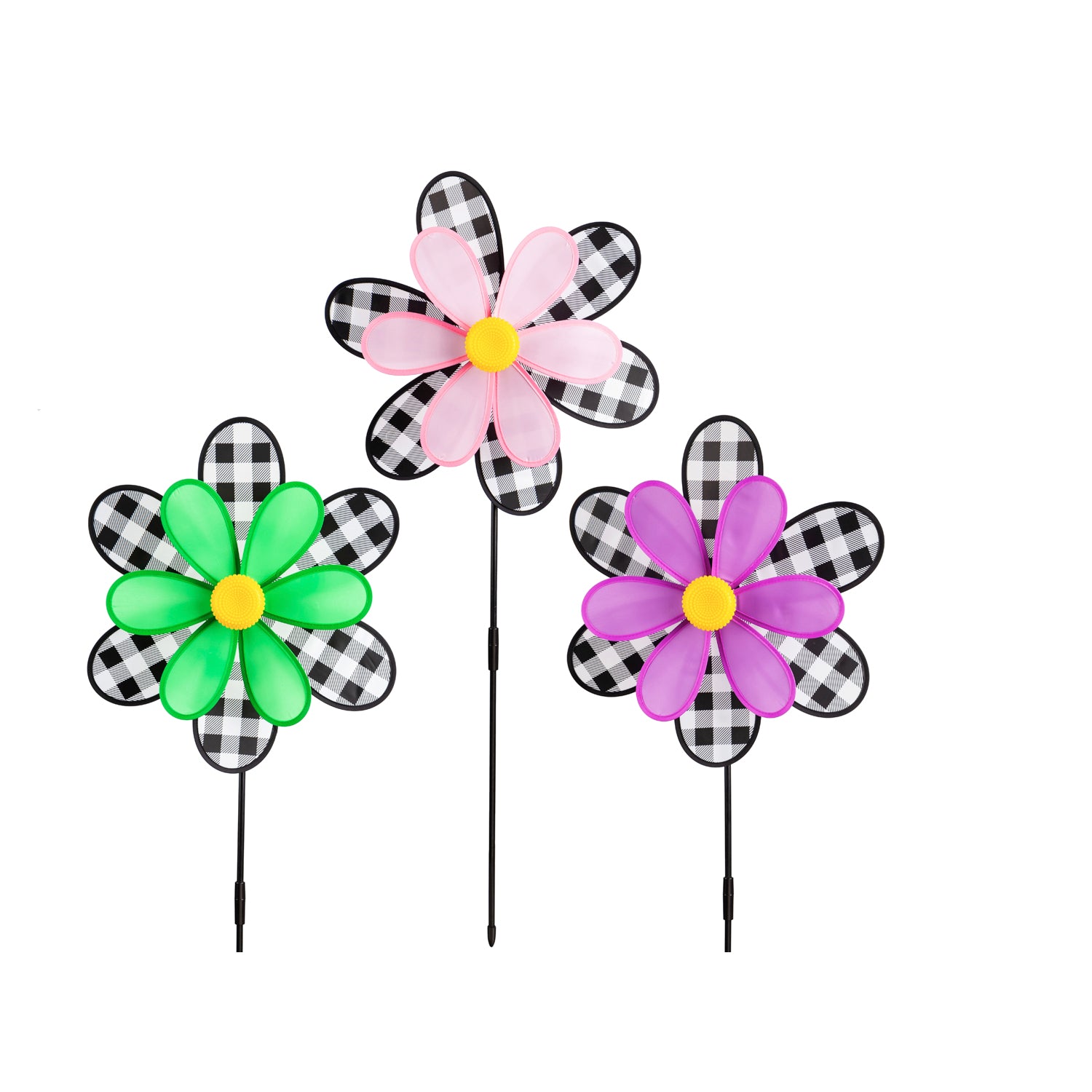 Flower Pinwheel Spinner wall decor in white with a colorful pinwheel pattern.