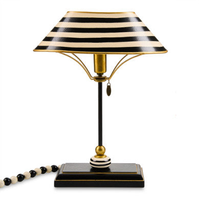 Black iron library lamp with hand-painted wooden bead shade