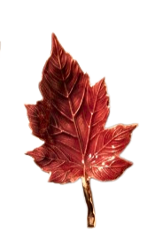 Red leaf-shaped tray with a glossy enamel finish and textured vein detailing.
