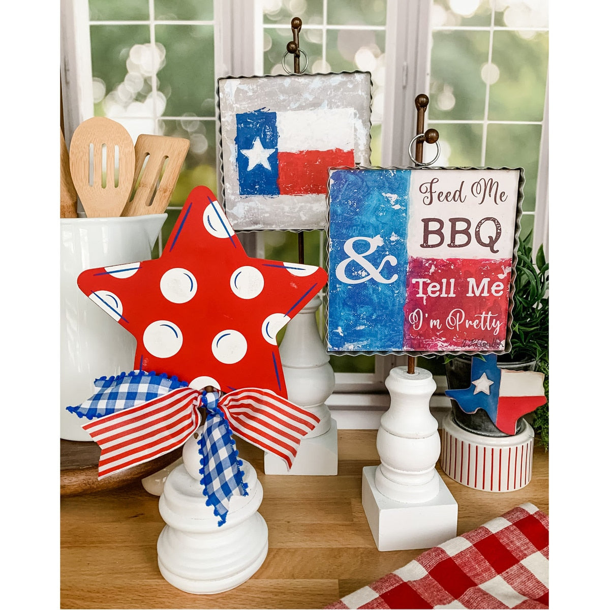 White display pole with rustic stake base