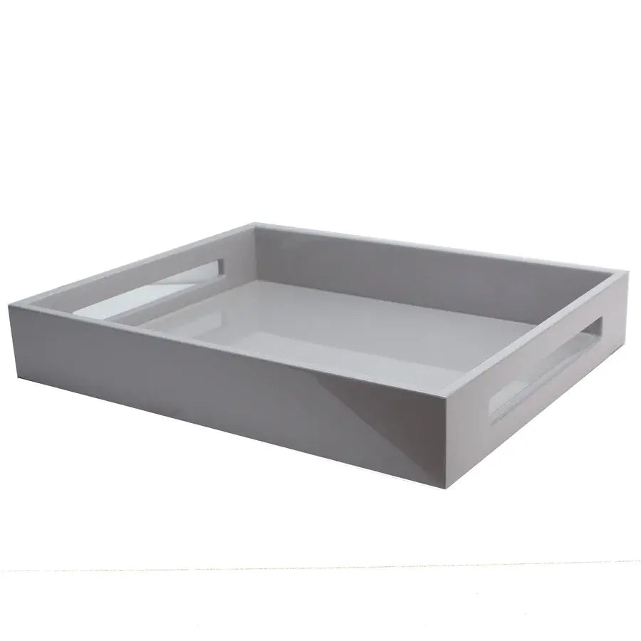 Grey lacquered chiffon serving tray with a rectangular shape.