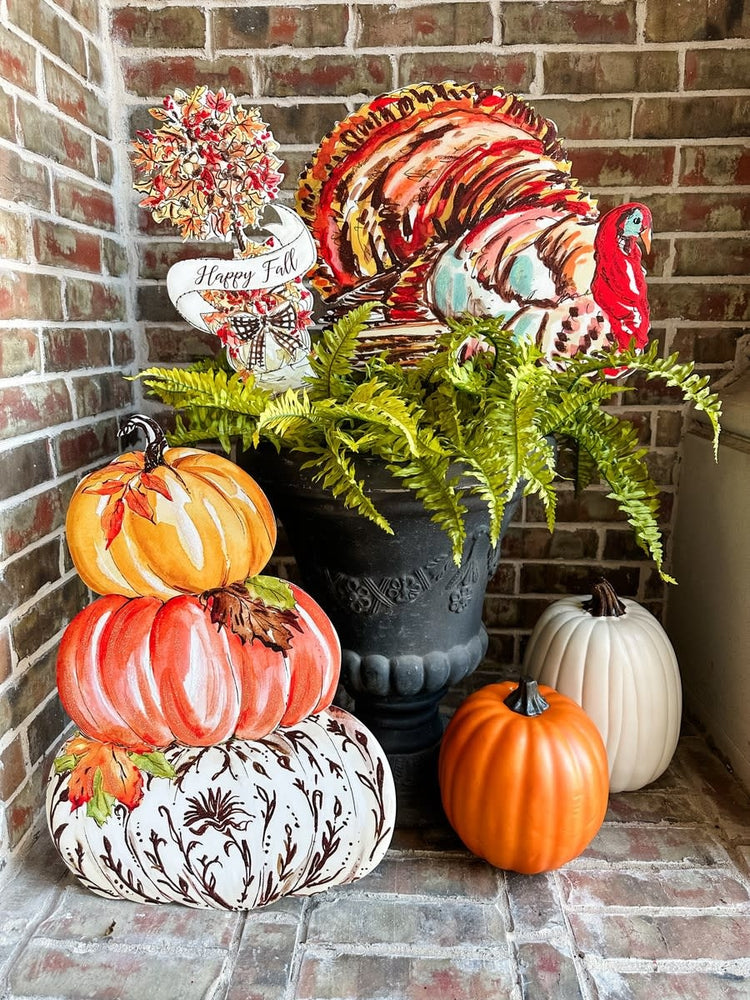 Traditional turkey fall decoration with matte finish in brown and orange tones.