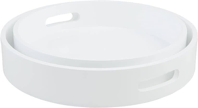 Round white lacquer tray with high gloss finish