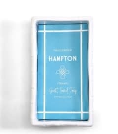 White faux bamboo guest towel tray with sculpted Chinoiserie fretwork design