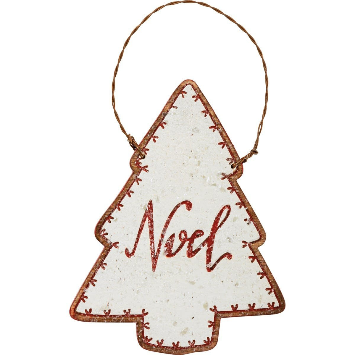 Wooden mouse ornament with mica coating and twisted wire loop