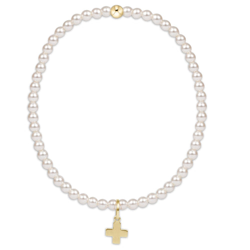 Classic Pearl 3mm Bead Bracelet - Signature Cross Gold Disc