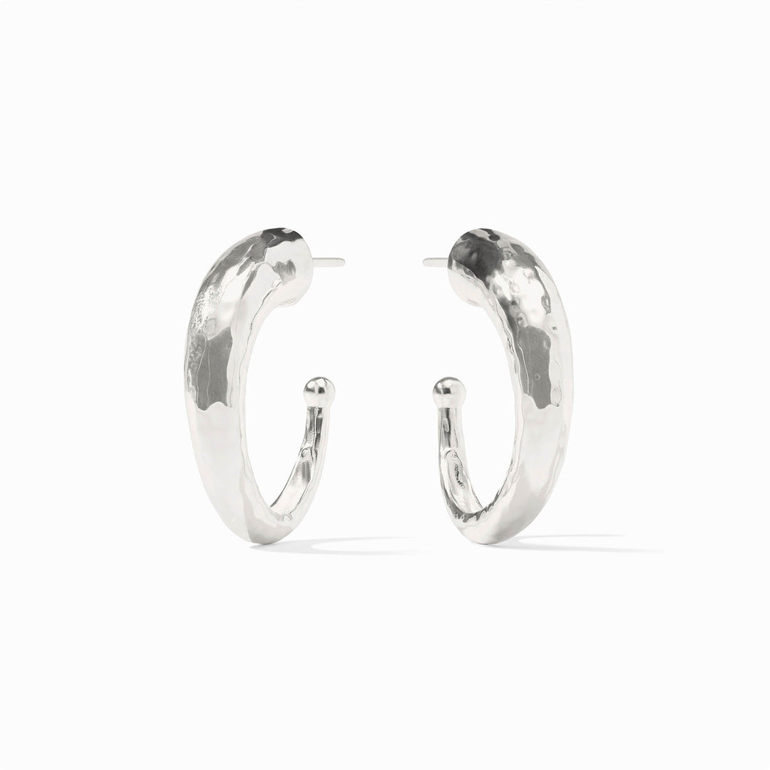 Medium silver hammered hoop earring with pure silver plated backs