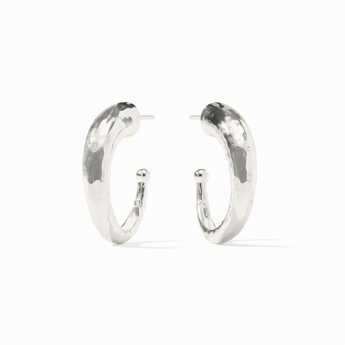 Medium silver hammered hoop earring with pure silver plated backs