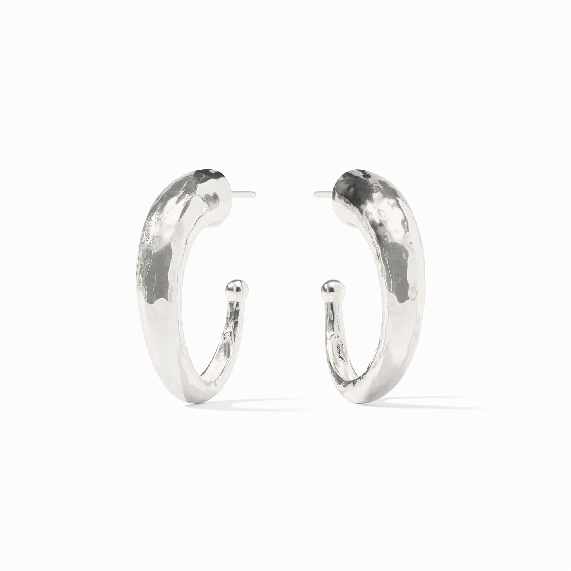 Medium silver hammered hoop earring with pure silver plated backs