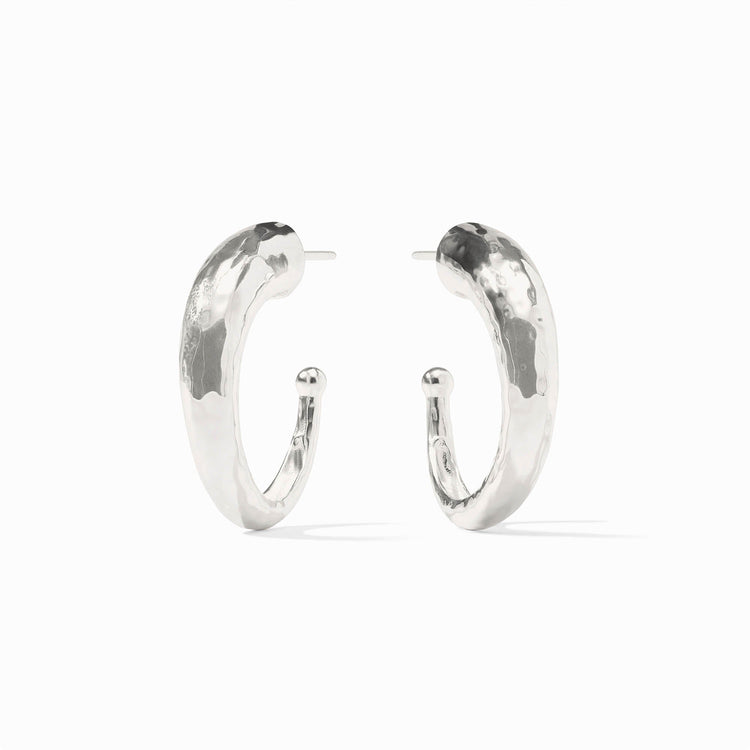 Medium silver hammered hoop earring with pure silver plated backs