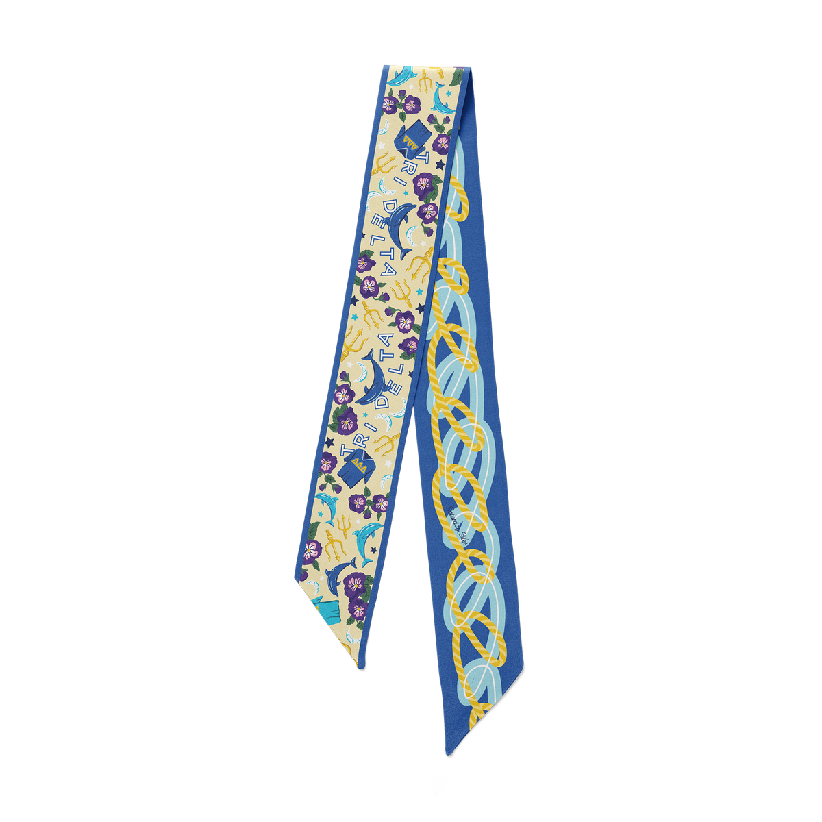 Skinny scarf in tri-delta silk twill with a geometric pattern.