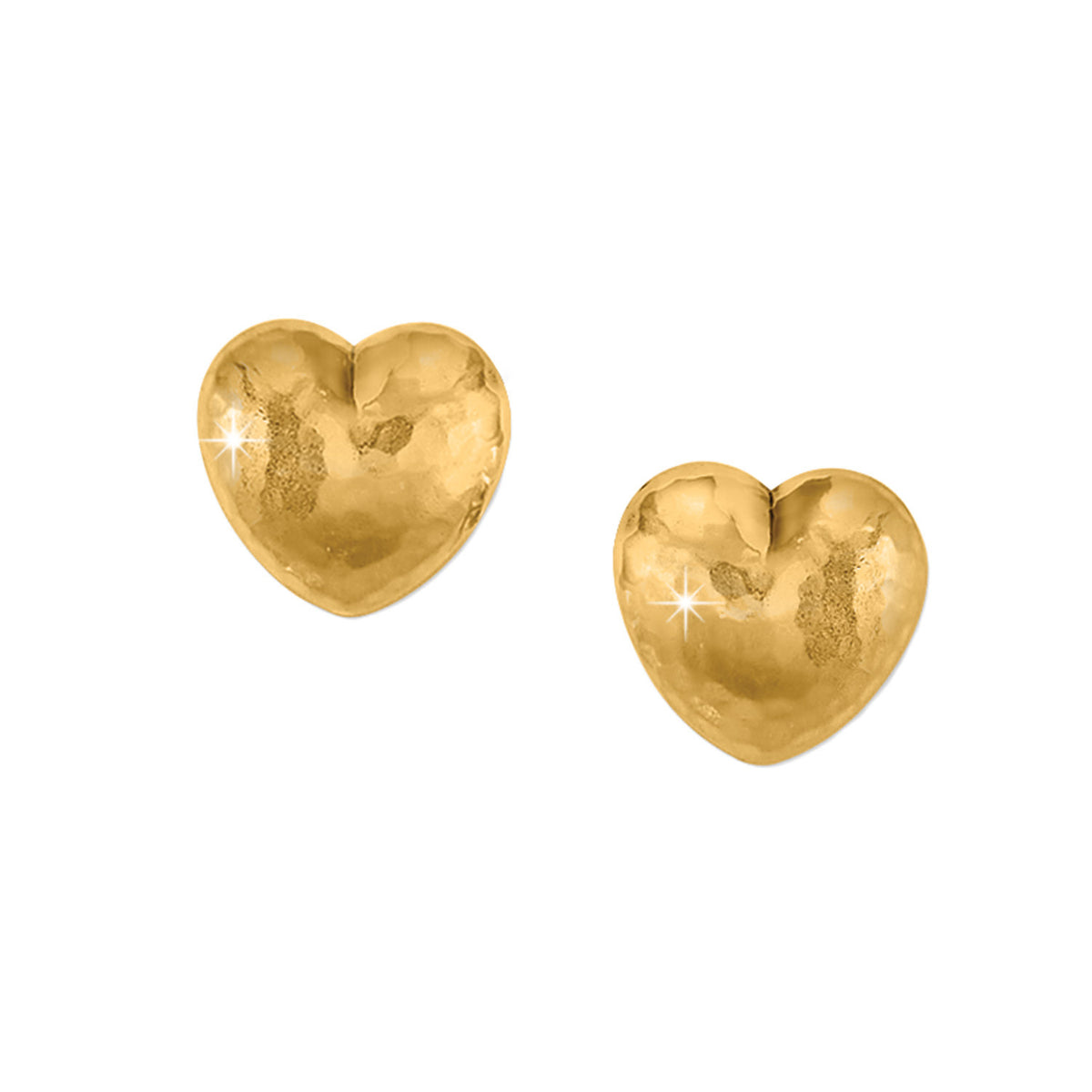 Gold plated hammered heart shaped post earrings with flat disc backs