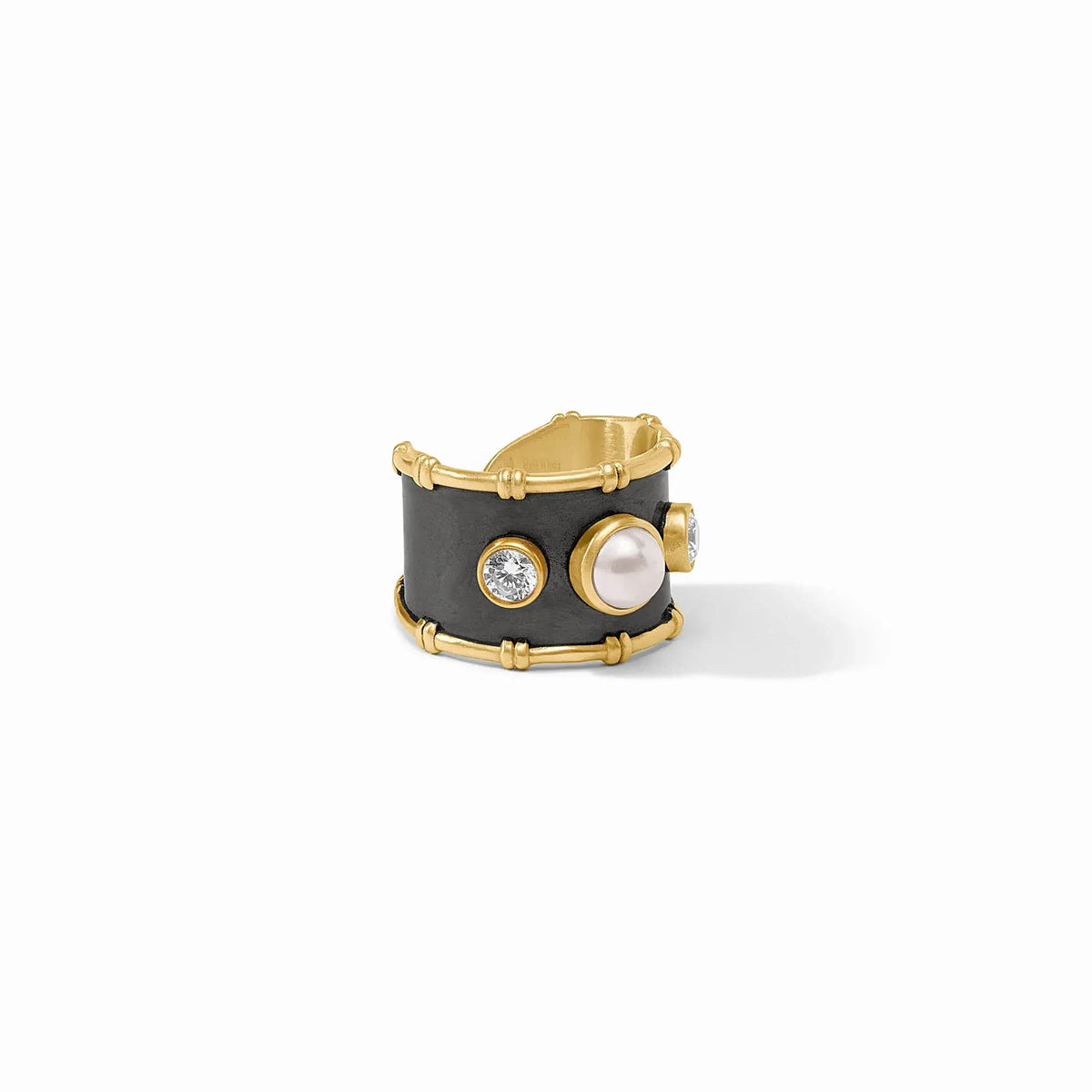 Adjustable Tribeca ring with a shell pearl center stone set in sleek gold-plated metal.