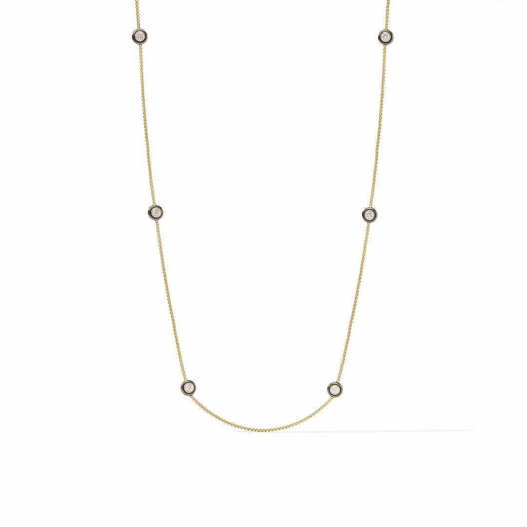 Tribeca Station necklace in mixed metal with cubic zirconia stones on a chain.
