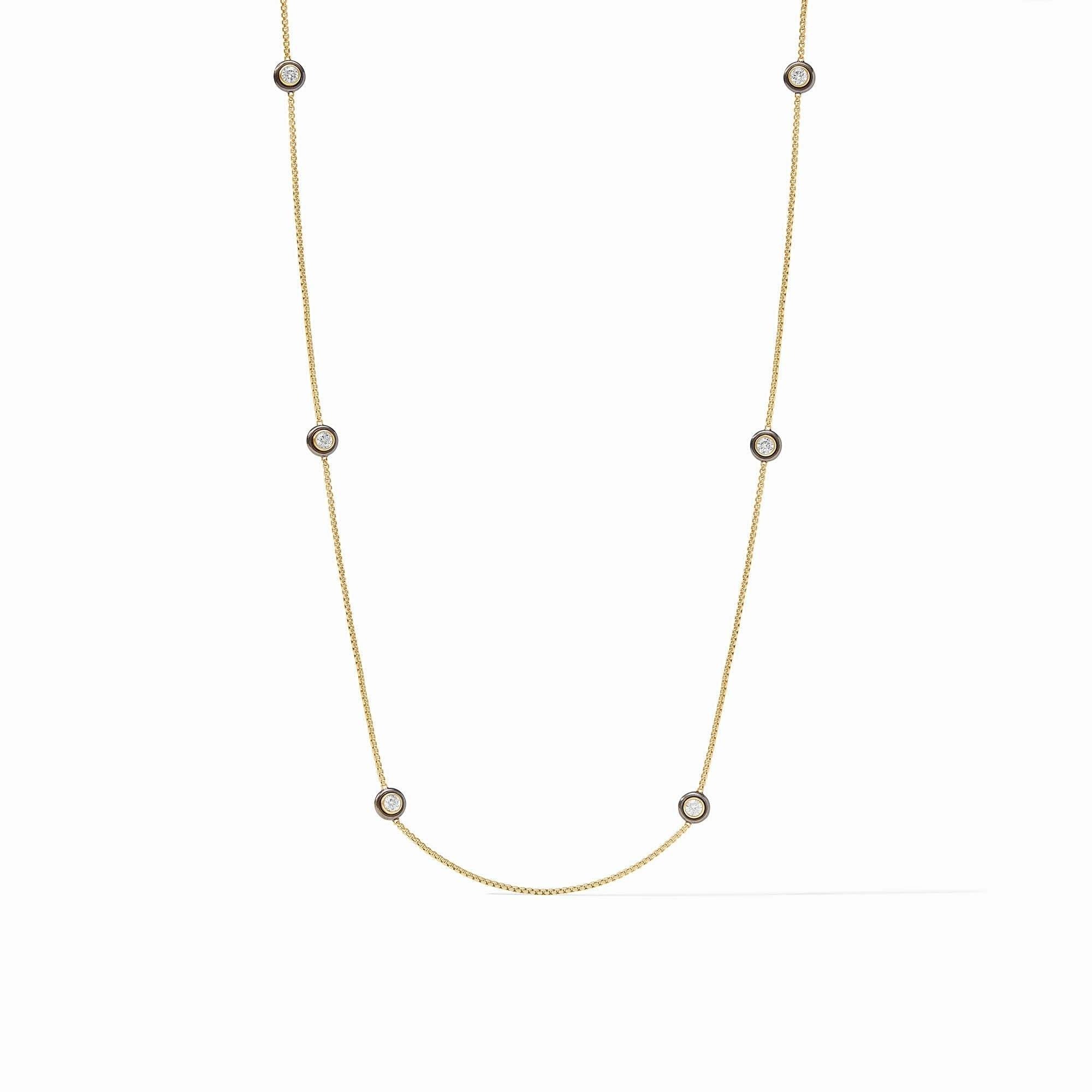 Tribeca Station necklace in mixed metal with cubic zirconia stones on a chain.