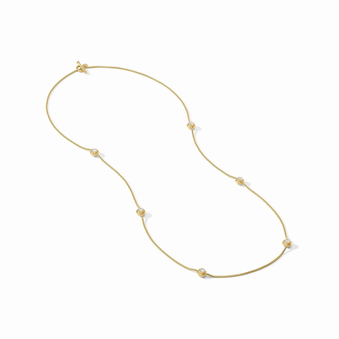 Tribeca Station necklace in gold plate with clear cubic zirconia stones on a chain.