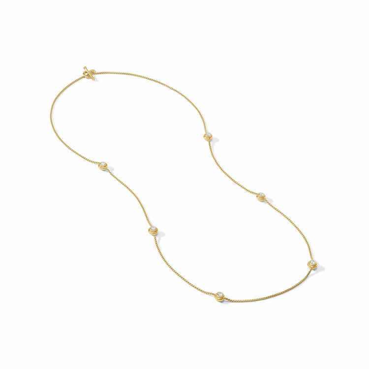 Tribeca Station necklace in gold plate with clear cubic zirconia stones on a chain.