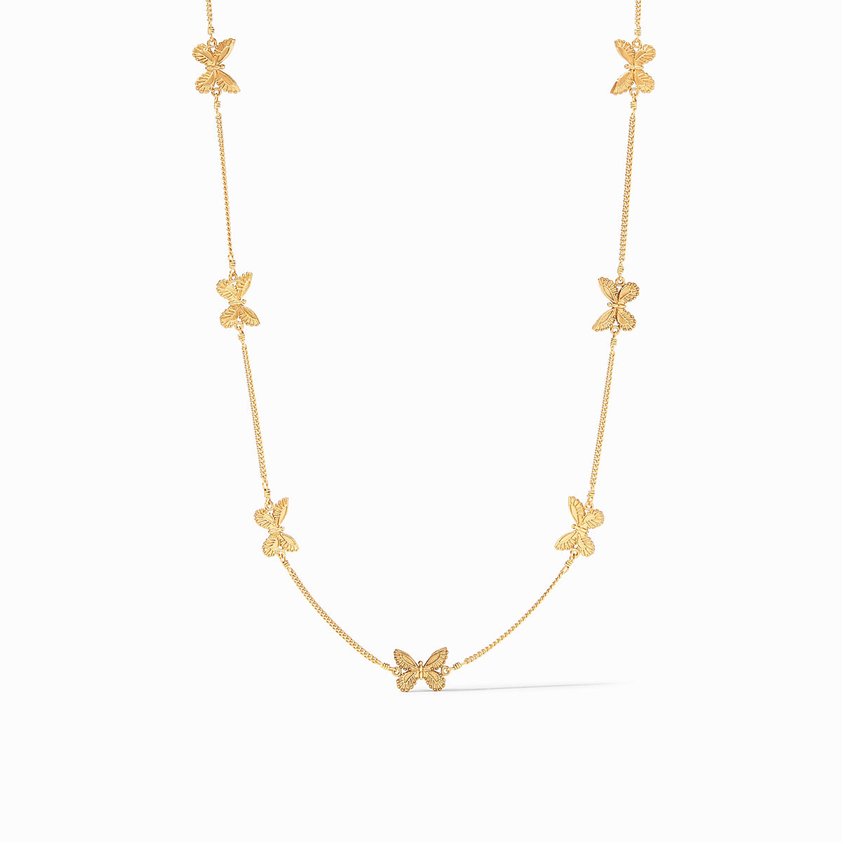 Adjustable gold-plated butterfly station necklace with delicate chain