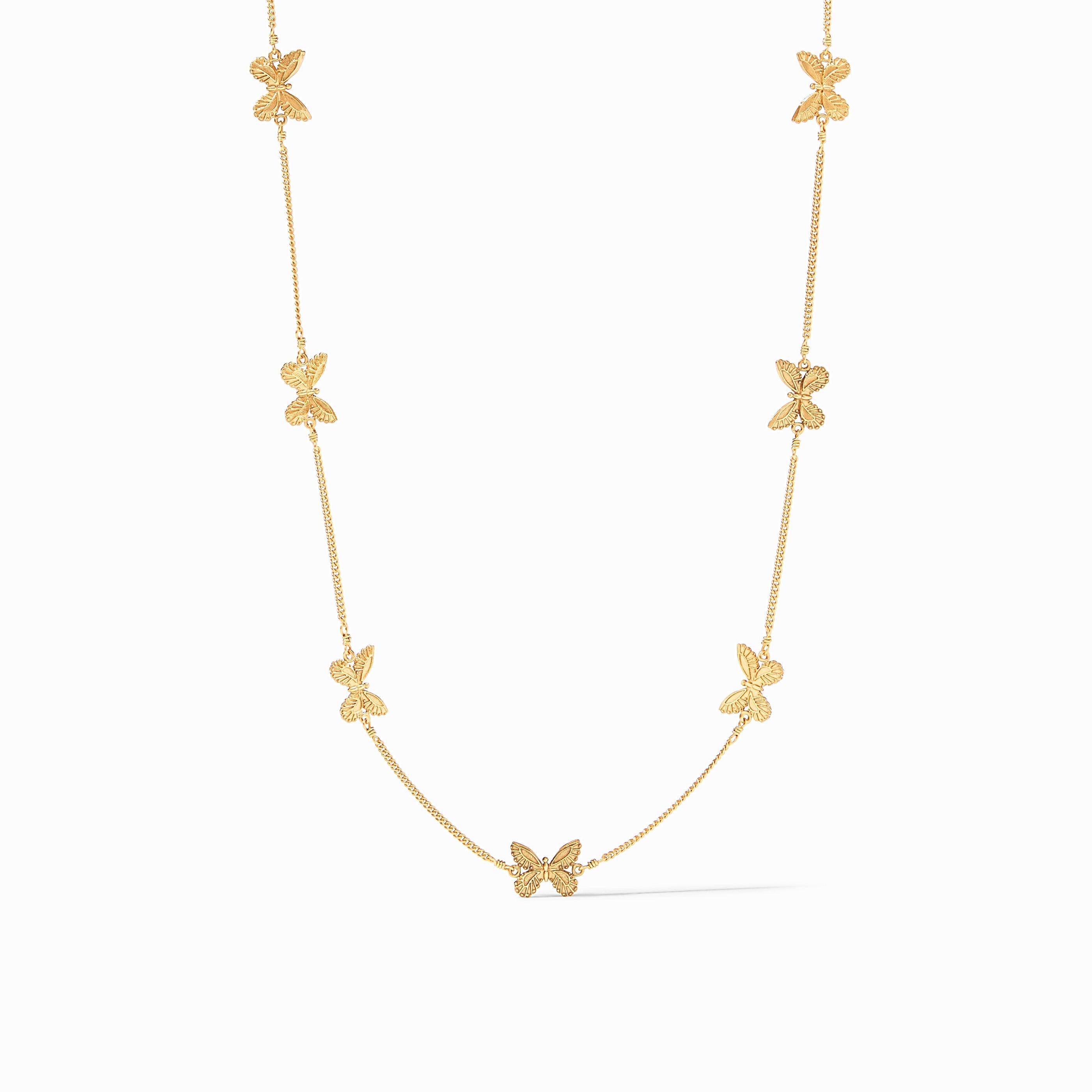 Adjustable gold-plated butterfly station necklace with delicate chain