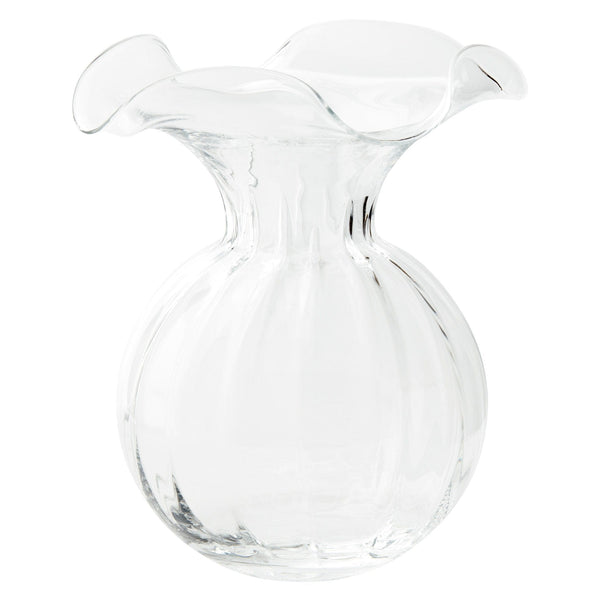 Large fluted glass vase in clear with a hibiscus-inspired shape