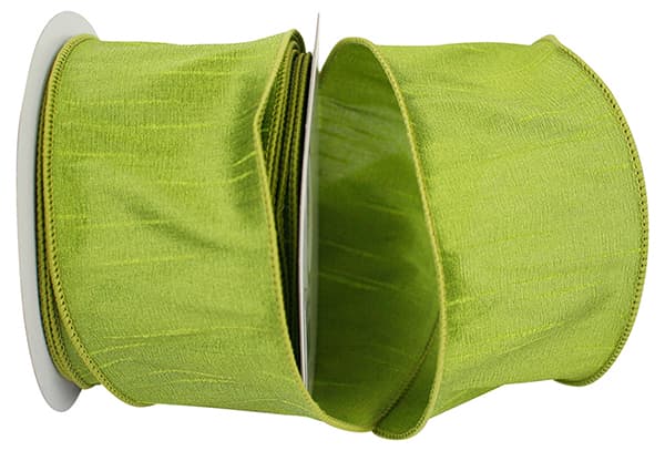 Green grass-colored Dupioni wired edge trim with a scalloped silhouette.