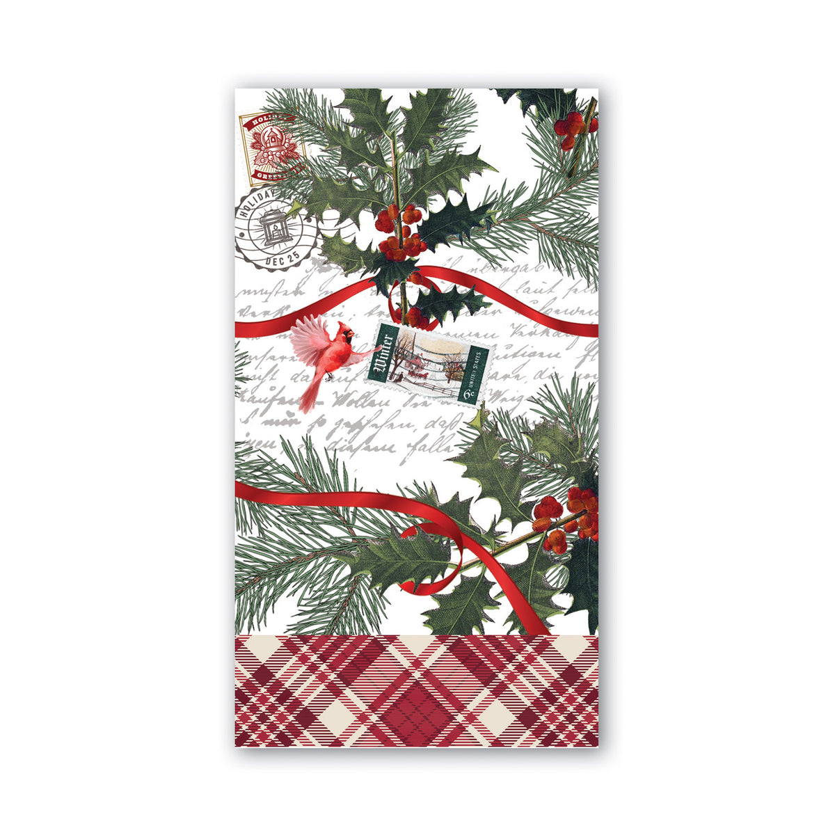 Pack of Hostess napkins in white with a subtle floral pattern.