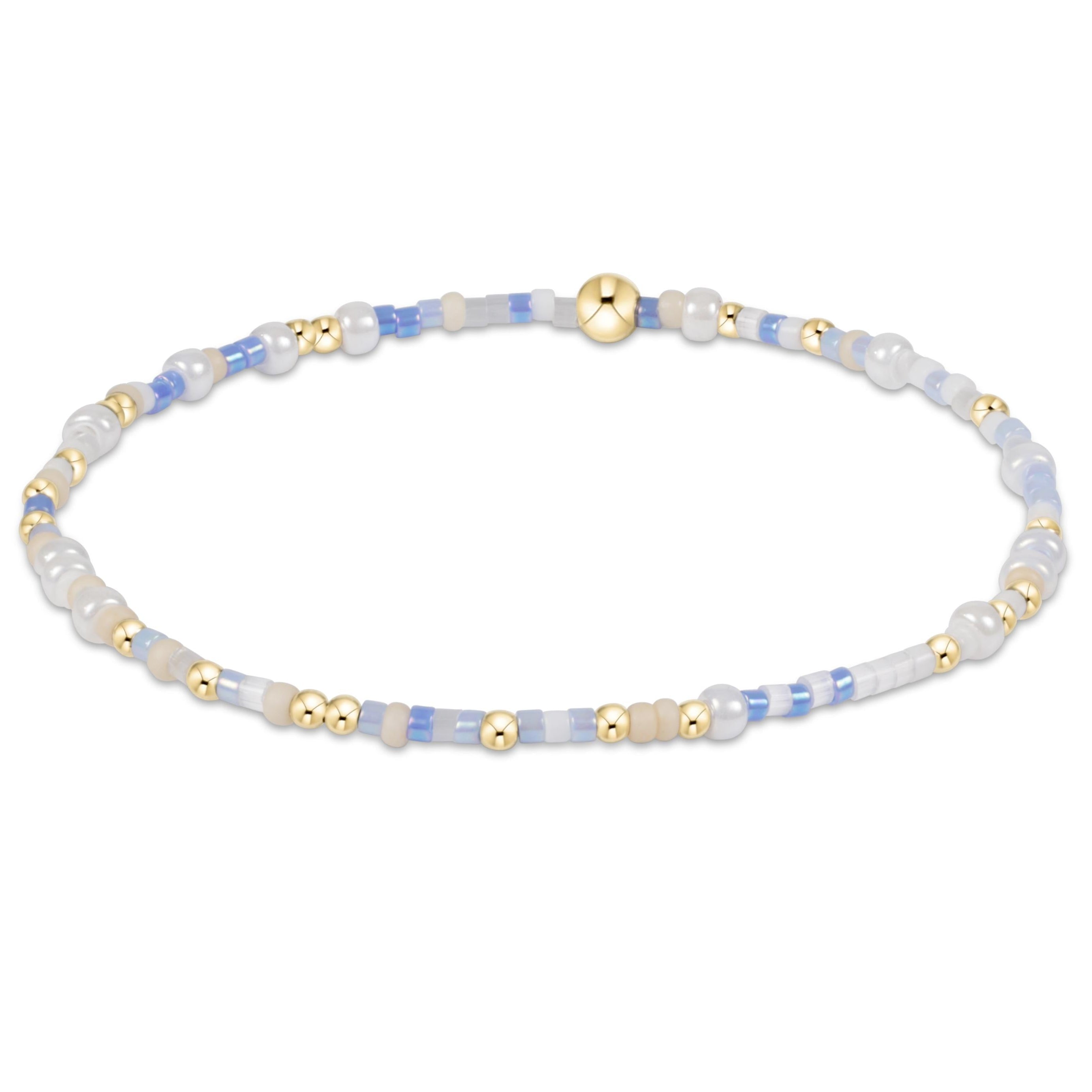 Egirl Hope Unwritten bracelet featuring gold-filled beads with multi-colored seed bead accents on stretch elastic.
