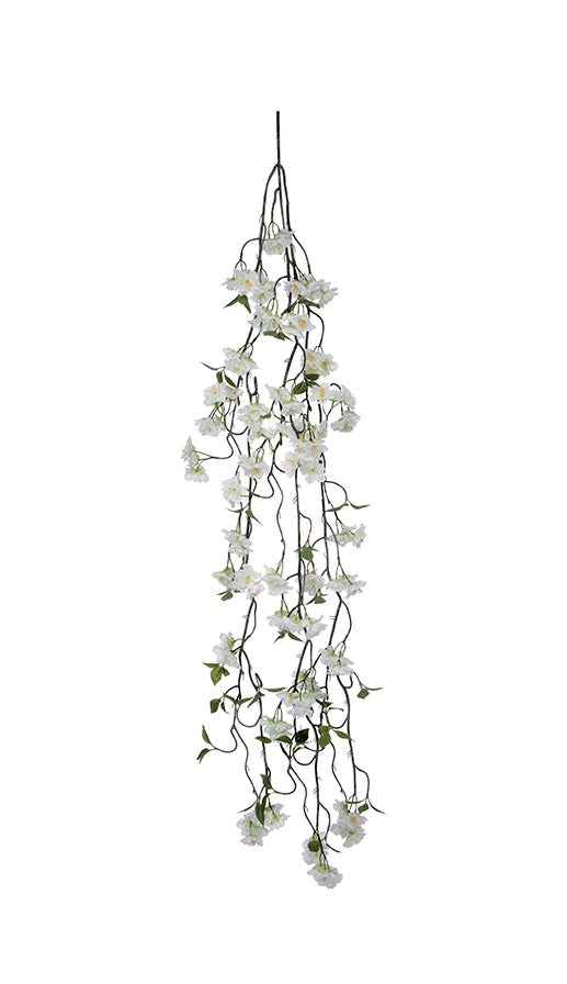 Triple cherry blossom garland with pink floral patterns on a natural vine base.