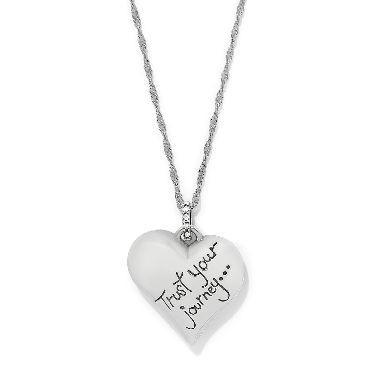 Silver-plated adjustable necklace with a blue crystal heart pendant on an 18-inch chain.