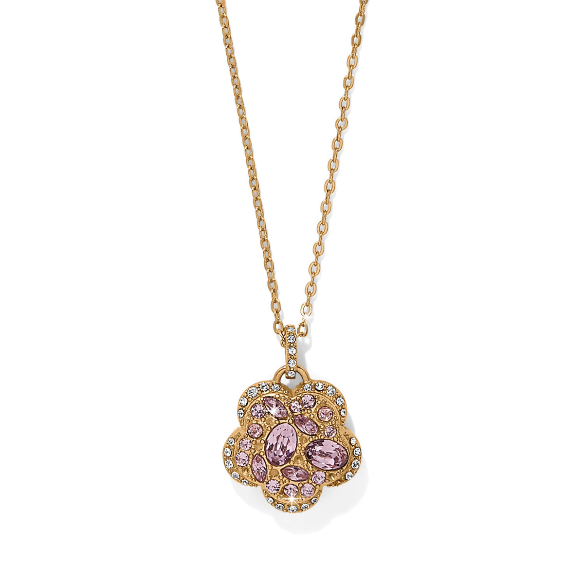 Gold plated adjustable flower pendant necklace with lobster claw closure