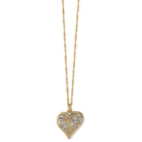 Gold plated heart necklace with multi-sized European crystals on an adjustable chain.