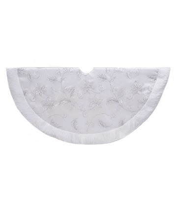 White polyester tree skirt with sequin flower accents