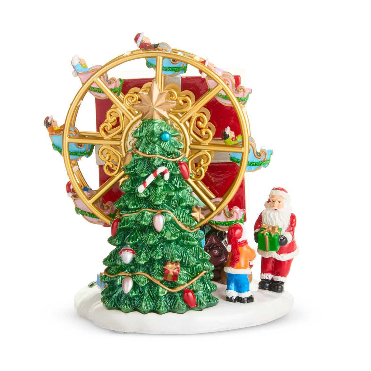 5.5-inch animated musical Ferris wheel with a Christmas tree, Santa, and a child on a snowy base.