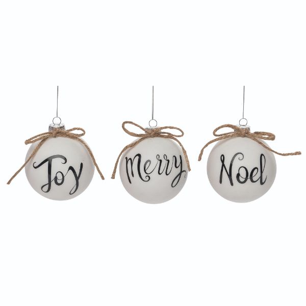 Glass holiday ornament with a festive sentiment design