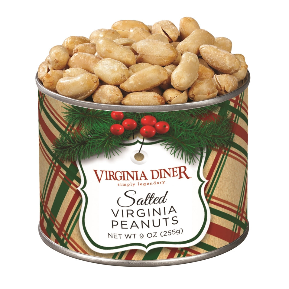 9 oz Holiday Plaid salted Virginia peanuts in a festive red and green plaid bag.