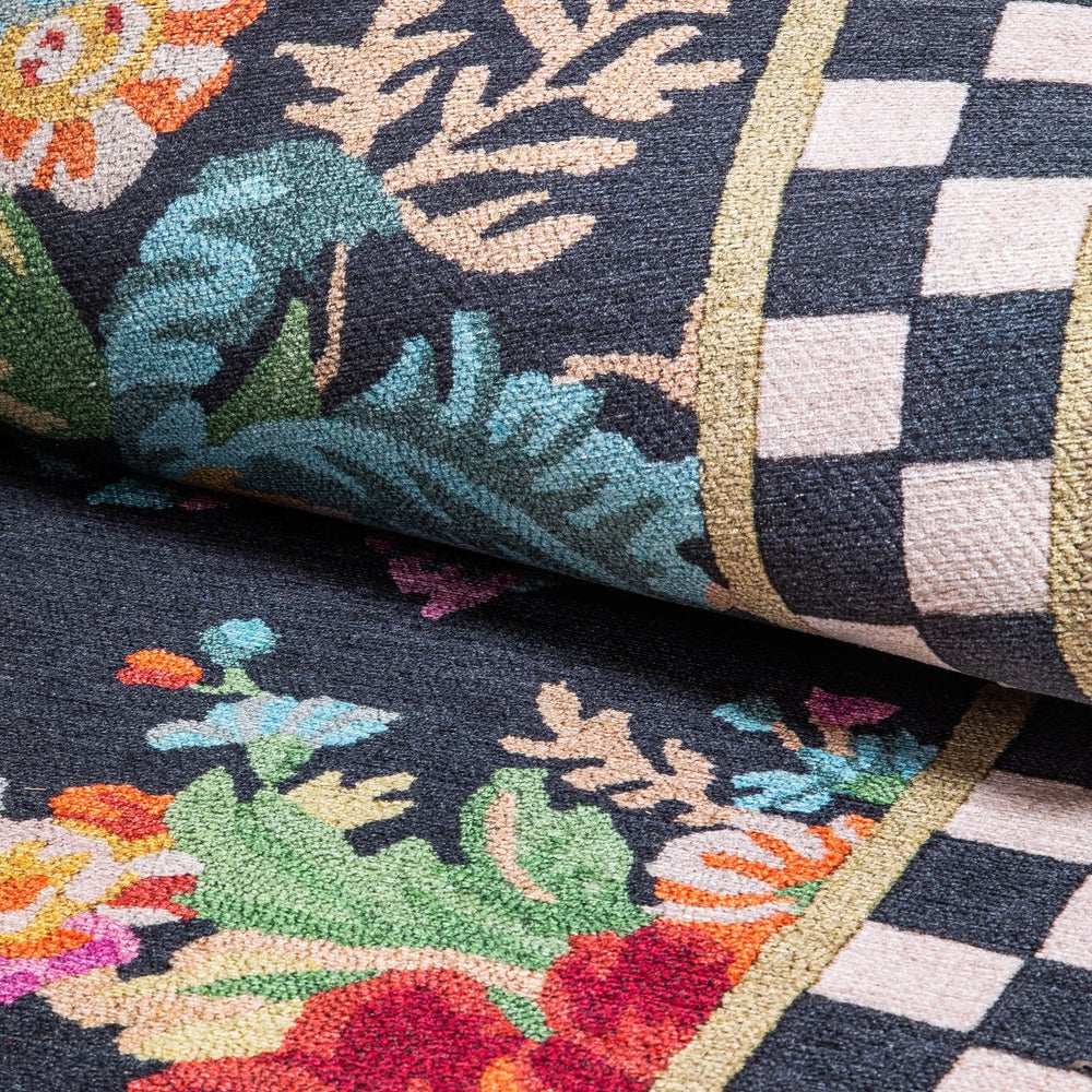 Washable Flower Market runner rug with floral pattern in neutral tones on a light background.