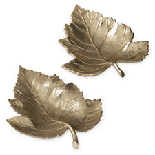 Set of 2 Gold Metal Leaf Trays
