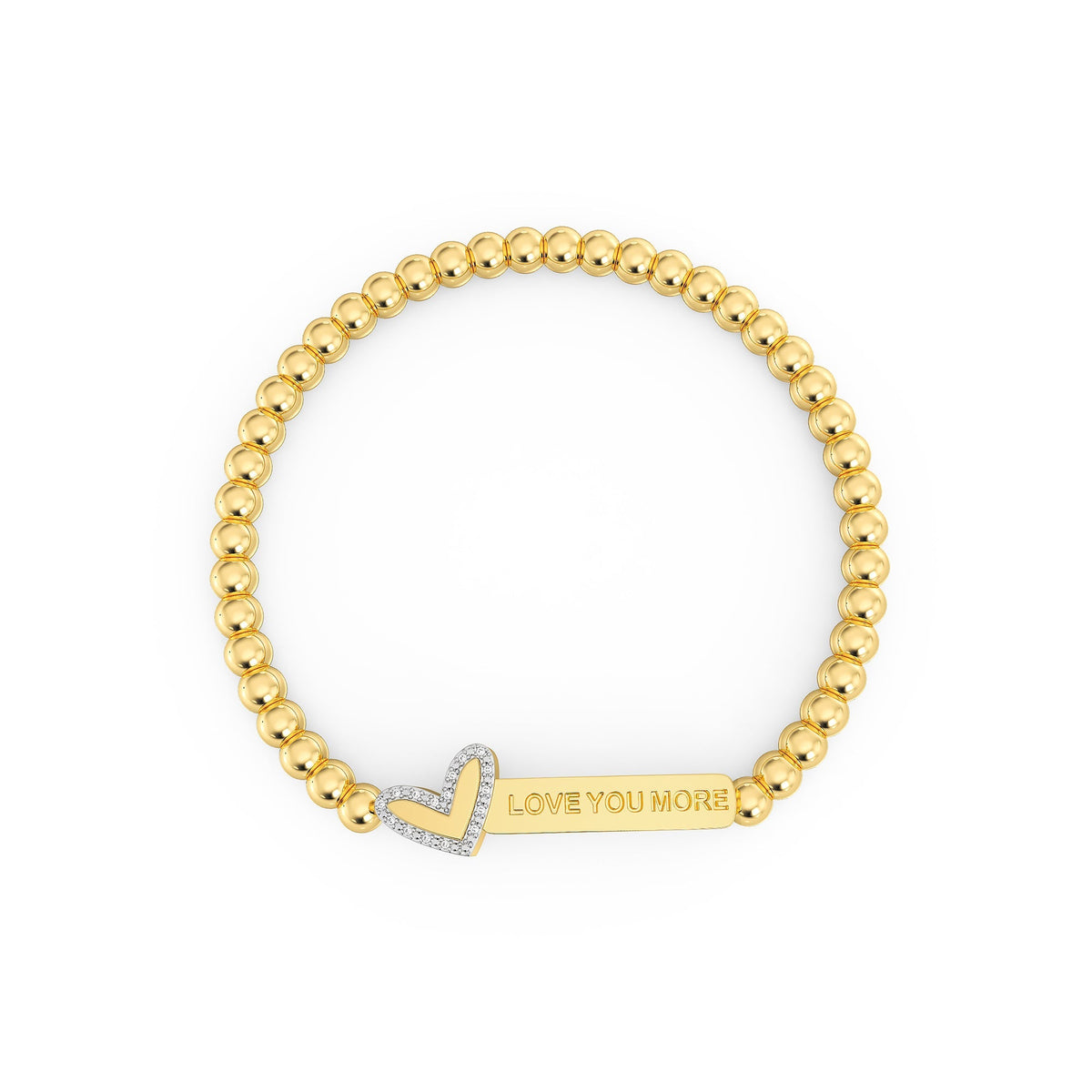 Waterproof stainless steel beaded bracelet with a heart charm detail in gold finish