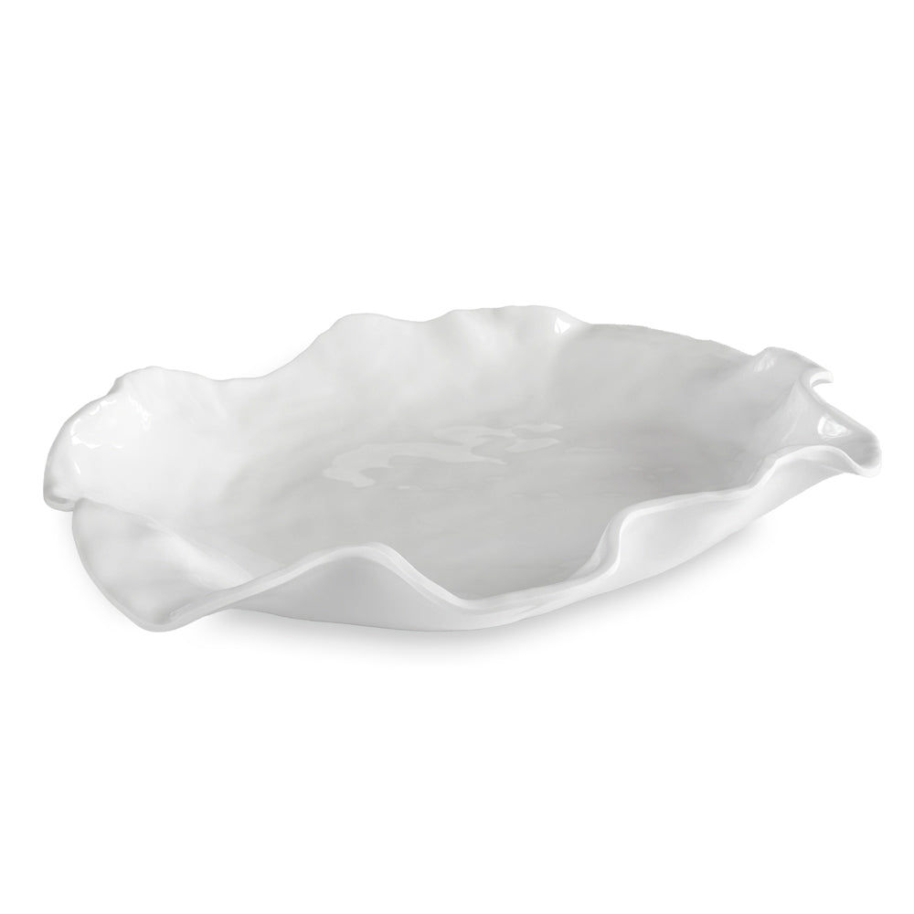 White extra large rectangular melamine platter with subtle Havana-inspired pattern.