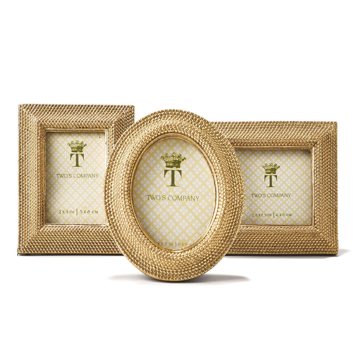Tuileries Golden Dots photo frame with textured gold resin border and soft velvet back.
