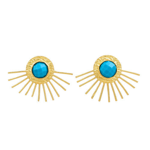 Turquoise half sun stud earrings with stone accents