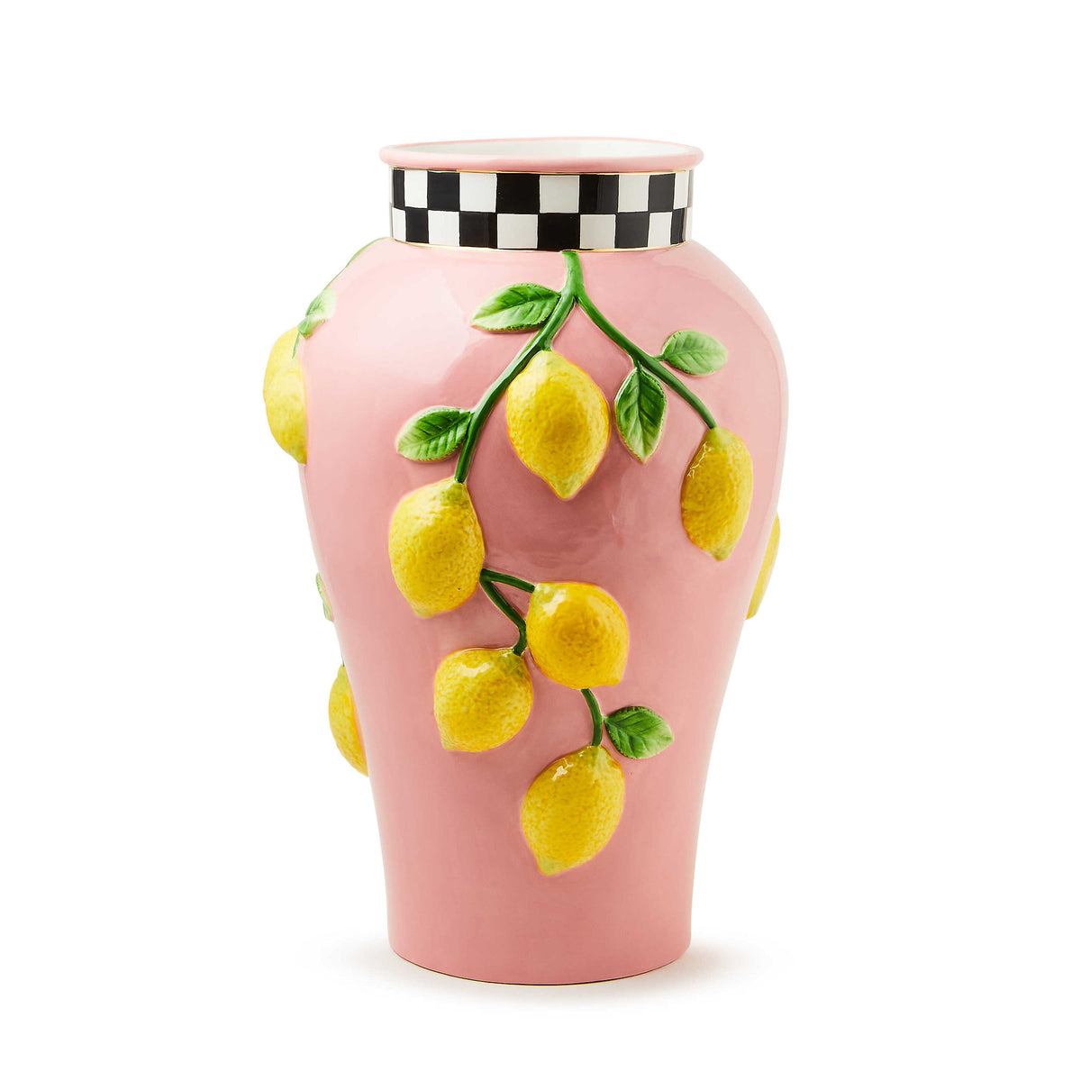 Hand-painted dolomite ceramic vase with relief lemon accents and gold lustre trim.